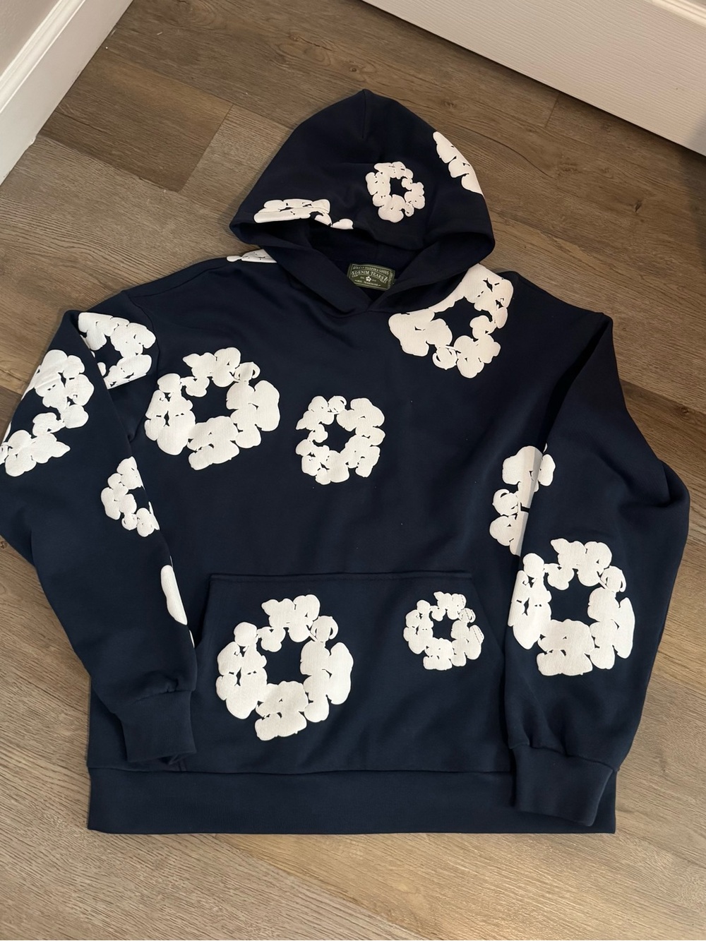 Men's Navy Hoodie with White Floral Ring Prints